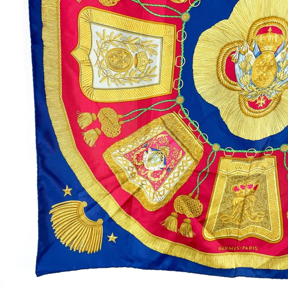 Hermes Paris Poste‎ et Cavalerie Silk Scarf Royal Blue Red Gold 35